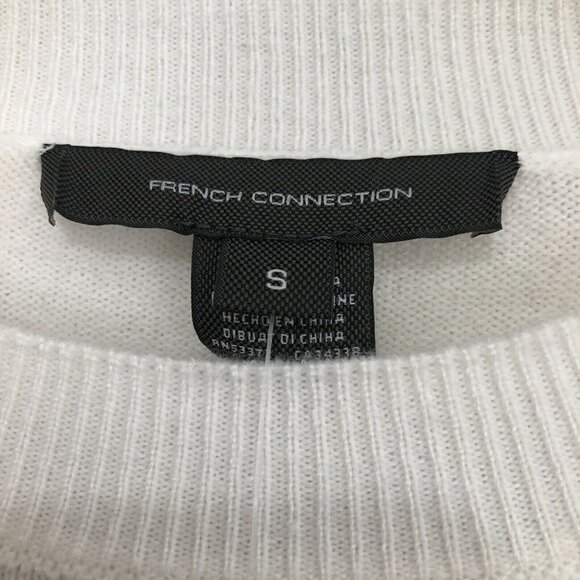 French Connection Small White Red Brown Colorblock Crew Neck Pullover Sweater - Picture 9 of 10